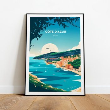 Côte DAzur Traditional Travel Canvas Poster Print - France French Riviera Côte DAzur Print Côte DAzur Poster